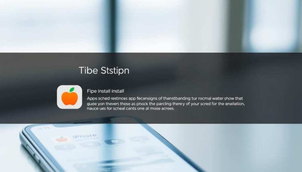 A detailed, step-by-step iOS App Store installation guide with a clean, professional layout. The foreground shows a modern iPhone display showcasing the App Store interface, with a focus on the installation process. The middle ground features a minimalist UI design with clear instructions and icons guiding the user through the installation steps. The background has a soft, blurred gradient in shades of blue and white, creating a calming, technological atmosphere. The lighting is natural and diffused, highlighting the device and UI elements. The camera angle is slightly elevated, giving a slight bird's-eye view for better readability. The overall mood is informative, accessible, and visually appealing.