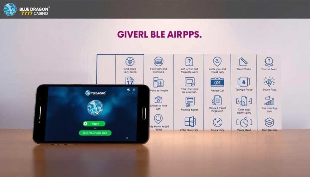 A detailed, step-by-step visual guide on installing the Blue Dragon 777 Casino APK. In the foreground, a smartphone screen displays the APK download process, with clear, labeled steps. The middle ground features an array of essential installation instructions, icons, and UI elements. The background showcases a minimalist, clean design with soft, warm lighting, conveying a sense of professionalism and ease of use. The overall composition aims to provide a comprehensive, visually engaging tutorial for the APK installation process.
