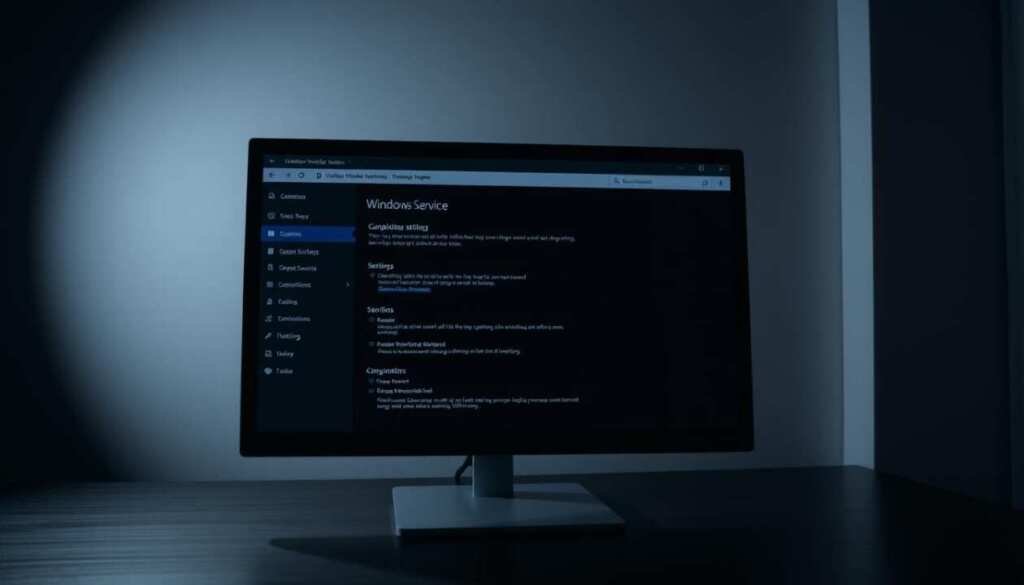 A dimly lit, clean, and professional-looking computer desktop, with a focused view on the Windows Insider Service settings panel. The screen displays a well-organized interface with clear sections and options, suggesting a developer-centric configuration. The lighting is soft and directional, creating subtle shadows and highlights that emphasize the technical nature of the subject. The camera angle is slightly elevated, giving a sense of authority and attention to detail. The overall mood is one of precision, control, and a dedication to optimizing the operating system for specific needs, in line with the article's focus on customizing Windows services for enhanced security.