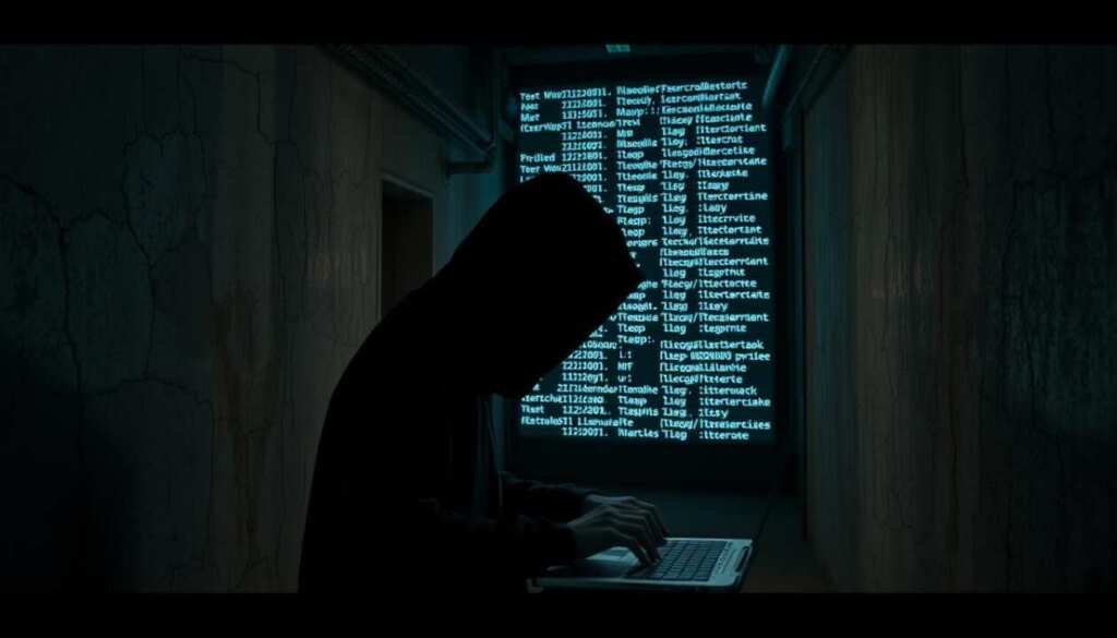 A dimly lit, gritty alleyway with cracked concrete walls and rusted metal pipes running along the sides. In the foreground, a shadowy figure, clad in a dark hoodie, hunches over a laptop, their fingers rapidly tapping away. The air is thick with a sense of unease, as if the very walls are closing in. In the background, a maze of directories and file paths flashes across a large display, hinting at the complex, labyrinthine nature of the attack. The lighting is harsh, casting long, ominous shadows and emphasizing the ominous atmosphere. The overall scene conveys a sense of technical expertise, danger, and the power of path traversal techniques to infiltrate and compromise secure systems. A dimly lit, gritty alleyway with cracked concrete walls and rusted metal pipes running along the sides. In the foreground, a shadowy figure, clad in a dark hoodie, hunches over a laptop, their fingers rapidly tapping away. The air is thick with a sense of unease, as if the very walls are closing in. In the background, a maze of directories and file paths flashes across a large display, hinting at the complex, labyrinthine nature of the attack. The lighting is harsh, casting long, ominous shadows and emphasizing the ominous atmosphere. The overall scene conveys a sense of technical expertise, danger, and the power of path traversal techniques to infiltrate and compromise secure systems.
