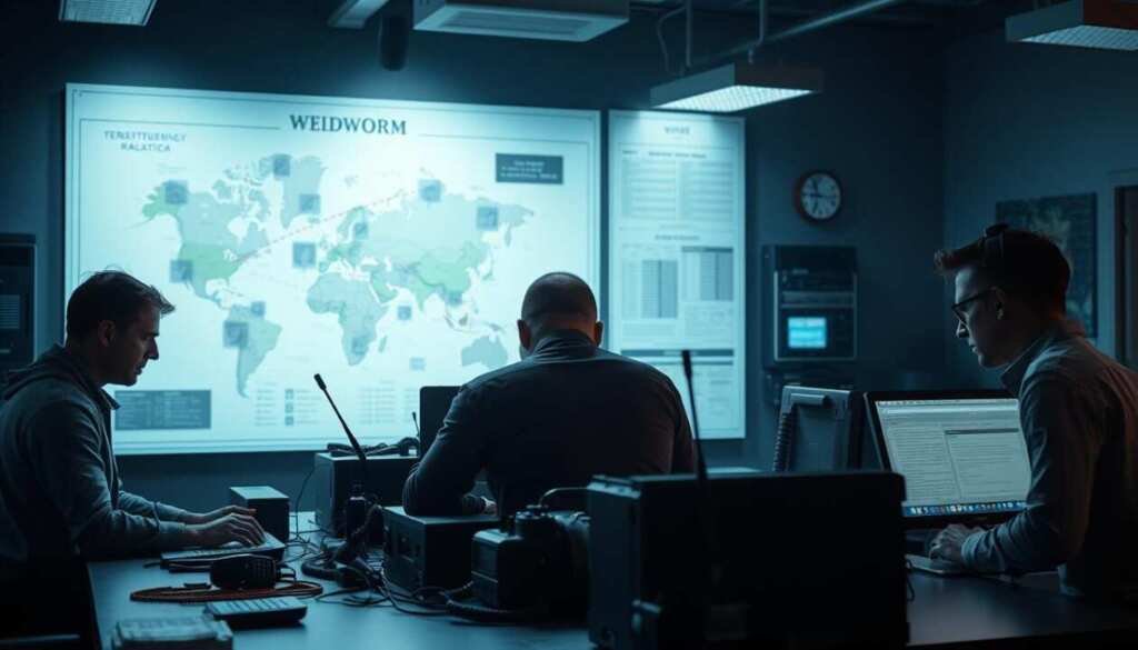 A dimly lit war room, with a large tactical map on the wall illuminated by strategic overhead lighting. On the table, an array of high-tech equipment, radios, and surveillance devices. Experienced cybersecurity specialists huddle around, studying data feeds and planning their next move. The atmosphere is tense, yet focused, as they prepare for a critical red team exercise to test the defenses of a corporate network. The room's layout and equipment convey a sense of professionalism and attention to detail, capturing the essence of a well-executed cybersecurity operation. A dimly lit war room, with a large tactical map on the wall illuminated by strategic overhead lighting. On the table, an array of high-tech equipment, radios, and surveillance devices. Experienced cybersecurity specialists huddle around, studying data feeds and planning their next move. The atmosphere is tense, yet focused, as they prepare for a critical red team exercise to test the defenses of a corporate network. The room's layout and equipment convey a sense of professionalism and attention to detail, capturing the essence of a well-executed cybersecurity operation.