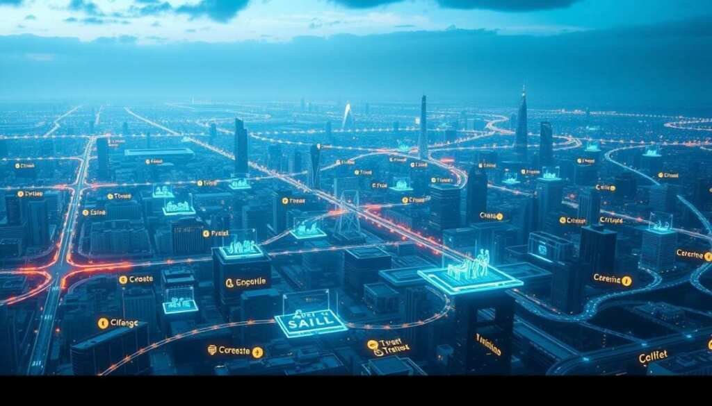 A sprawling cybersecurity educational landscape, illuminated by a cool, futuristic glow. In the foreground, a dynamic array of paths and opportunities - from online courses and certifications to hands-on training programs and university degrees. The middle ground features holographic displays showcasing in-demand skills and job roles, while the background is a sleek, high-tech cityscape, hinting at the real-world applications of this knowledge. The overall composition conveys a sense of endless possibilities and the importance of continuous learning in the ever-evolving field of cybersecurity.