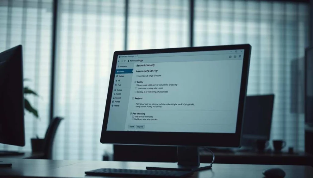 A well-lit computer desktop with a WordPress admin settings panel open, showcasing the username security options. The panel should have a minimalist, professional design with clear labels and intuitive controls. The background could feature a subtle grid pattern or a blurred office environment, emphasizing the productivity and security focus. The overall mood should convey a sense of efficiency and attention to detail in managing WordPress user access. A well-lit computer desktop with a WordPress admin settings panel open, showcasing the username security options. The panel should have a minimalist, professional design with clear labels and intuitive controls. The background could feature a subtle grid pattern or a blurred office environment, emphasizing the productivity and security focus. The overall mood should convey a sense of efficiency and attention to detail in managing WordPress user access.