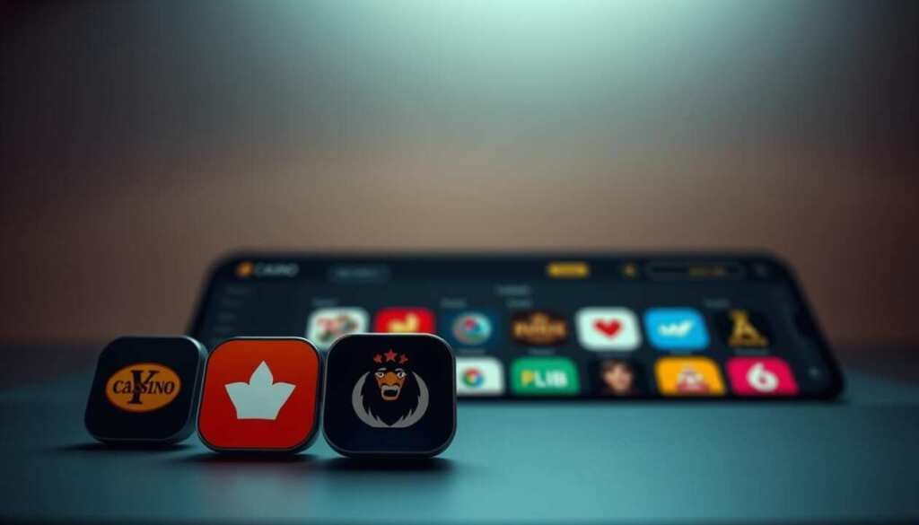 An intricate array of online casino alternatives, each with a distinct personality, meticulously displayed on a sleek, minimalist interface. The foreground features three prominent app icons, showcasing their unique branding and design. The middle ground presents a subtle grid of additional app options, inviting the viewer to explore further. The background is a subdued, sophisticated gradient, creating a sense of elegance and refinement. Soft, directional lighting illuminates the scene, accentuating the depth and dimensionality of the layout. The overall mood is one of sophistication, offering a visually captivating presentation of the top online casino alternatives.