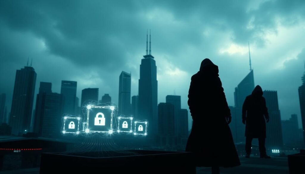 A dark, ominous cityscape with towering skyscrapers and a gloomy, overcast sky. In the foreground, a series of exposed API endpoints represented as glowing, pulsating nodes, vulnerable to unauthorized access. Shadowy figures lurk in the background, probing and exploiting these weak points. The scene is bathed in an eerie, blue-green hue, creating a sense of tension and unease. Dramatic lighting casts dramatic shadows, emphasizing the gravity of the API security risks. The overall atmosphere is one of impending danger and the need for vigilance in protecting critical infrastructure. A dark, ominous cityscape with towering skyscrapers and a gloomy, overcast sky. In the foreground, a series of exposed API endpoints represented as glowing, pulsating nodes, vulnerable to unauthorized access. Shadowy figures lurk in the background, probing and exploiting these weak points. The scene is bathed in an eerie, blue-green hue, creating a sense of tension and unease. Dramatic lighting casts dramatic shadows, emphasizing the gravity of the API security risks. The overall atmosphere is one of impending danger and the need for vigilance in protecting critical infrastructure.