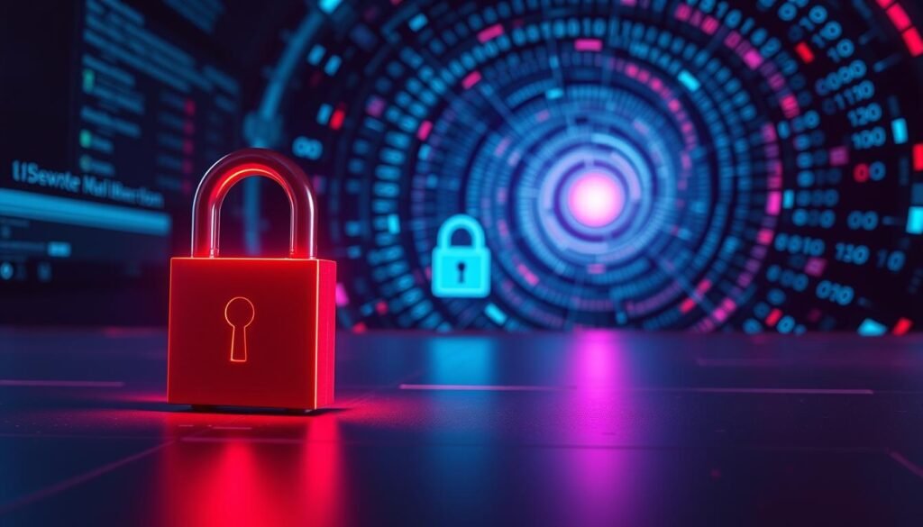 A secure file transfer system, bathed in a soft, ambient light. In the foreground, a stylized digital padlock symbolizes the robust encryption protocols at work. The middle ground features a minimalist user interface, with clean lines and intuitive controls for seamless file uploads and downloads. In the background, a swirling vortex of binary code represents the secure data transmission, protected by multiple layers of authentication and authorization. The scene conveys a sense of confidence and assurance, reflecting the advanced protection measures implemented to safeguard sensitive information.