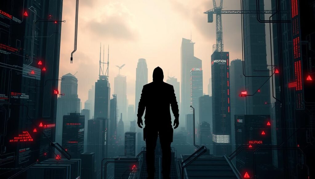 A sleek, dark-toned digital cityscape with towering skyscrapers and a hazy, futuristic atmosphere. In the foreground, a series of interconnected digital interfaces and application programming interfaces (APIs) are exposed, their vulnerabilities highlighted by glitching visual effects and ominous red warning signals. The middle ground features a shadowy figure, silhouetted against the backdrop, symbolizing the looming threat of unauthorized access and potential exploits. The background is shrouded in a sense of unease, with subtle cyberpunk-inspired elements hinting at the complex, interconnected nature of modern digital infrastructure. A sleek, dark-toned digital cityscape with towering skyscrapers and a hazy, futuristic atmosphere. In the foreground, a series of interconnected digital interfaces and application programming interfaces (APIs) are exposed, their vulnerabilities highlighted by glitching visual effects and ominous red warning signals. The middle ground features a shadowy figure, silhouetted against the backdrop, symbolizing the looming threat of unauthorized access and potential exploits. The background is shrouded in a sense of unease, with subtle cyberpunk-inspired elements hinting at the complex, interconnected nature of modern digital infrastructure.