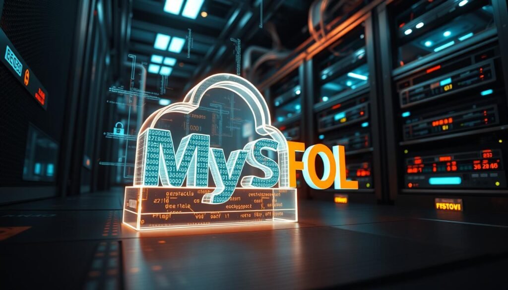 a highly detailed, photorealistic image of a secure MySQL database server with encrypted data, illuminated by soft, warm lighting and captured from a low angle to emphasize the importance and complexity of the data protection system. The foreground features a translucent 3D model of a MySQL logo, with data streams flowing through it, representing the encrypted information. The middle ground showcases the sleek, modern server hardware, with glowing status indicators and cooling fans. The background depicts a sophisticated network infrastructure, with cables, routers, and security measures, all working together to safeguard the sensitive data. The overall scene conveys a sense of technological sophistication, data privacy, and robust cybersecurity. a highly detailed, photorealistic image of a secure MySQL database server with encrypted data, illuminated by soft, warm lighting and captured from a low angle to emphasize the importance and complexity of the data protection system. The foreground features a translucent 3D model of a MySQL logo, with data streams flowing through it, representing the encrypted information. The middle ground showcases the sleek, modern server hardware, with glowing status indicators and cooling fans. The background depicts a sophisticated network infrastructure, with cables, routers, and security measures, all working together to safeguard the sensitive data. The overall scene conveys a sense of technological sophistication, data privacy, and robust cybersecurity.