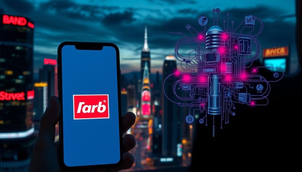 A bustling city skyline at dusk, neon lights casting an ominous glow across the scene. In the foreground, a smartphone screen displays a well-known brand's logo, but the interface is clearly a counterfeit, a malicious "brand impersonation" application designed to deceive unsuspecting users. The middle ground reveals a complex, modular backend infrastructure, a tangled web of connections and servers, hinting at the sophisticated techniques employed by malicious actors. The background features a shadowy figure, watching the unfolding drama from the shadows, a silent witness to the consequences of installing such deceptive software. The mood is one of unease, a sense of the unseen forces at work, the potential for harm lurking beneath the surface of this digital landscape. A bustling city skyline at dusk, neon lights casting an ominous glow across the scene. In the foreground, a smartphone screen displays a well-known brand's logo, but the interface is clearly a counterfeit, a malicious "brand impersonation" application designed to deceive unsuspecting users. The middle ground reveals a complex, modular backend infrastructure, a tangled web of connections and servers, hinting at the sophisticated techniques employed by malicious actors. The background features a shadowy figure, watching the unfolding drama from the shadows, a silent witness to the consequences of installing such deceptive software. The mood is one of unease, a sense of the unseen forces at work, the potential for harm lurking beneath the surface of this digital landscape.