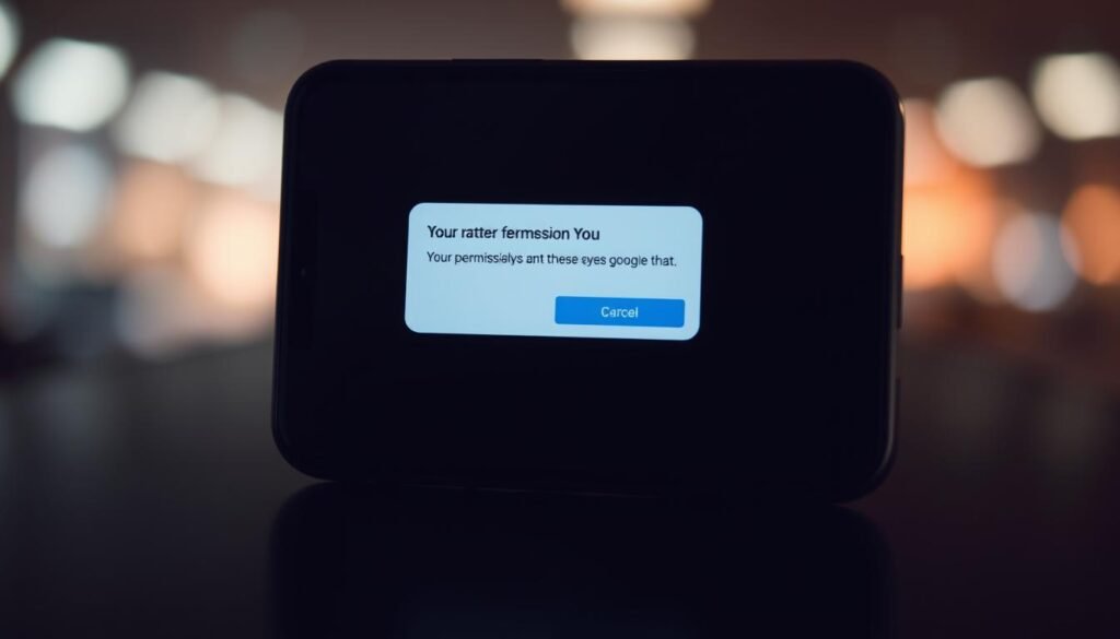 A clean, minimalist image of a modern smartphone screen displaying a permission request dialog. The dialog has a clear title and a few option buttons. The screen is well-lit, with a soft, warm color palette. The background is slightly blurred, drawing focus to the dialog. The overall mood is professional, informative, and accessible, reflecting the educational nature of the article.