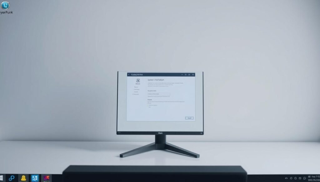 A clean, well-organized desktop with a simple operating system interface. The foreground features a desktop with minimalist icons and a taskbar, conveying a sense of efficiency and functionality. The middle ground showcases a window displaying system information, highlighting the operating system's key details. The background subtly suggests a tranquil, neutral environment, allowing the focus to remain on the operating system itself. The lighting is soft and natural, creating a calming atmosphere. The camera angle is slightly elevated, providing a comprehensive view of the desktop setup. Overall, the image should convey a sense of preparedness and control, reflecting the article's focus on safely removing spyware without data loss.