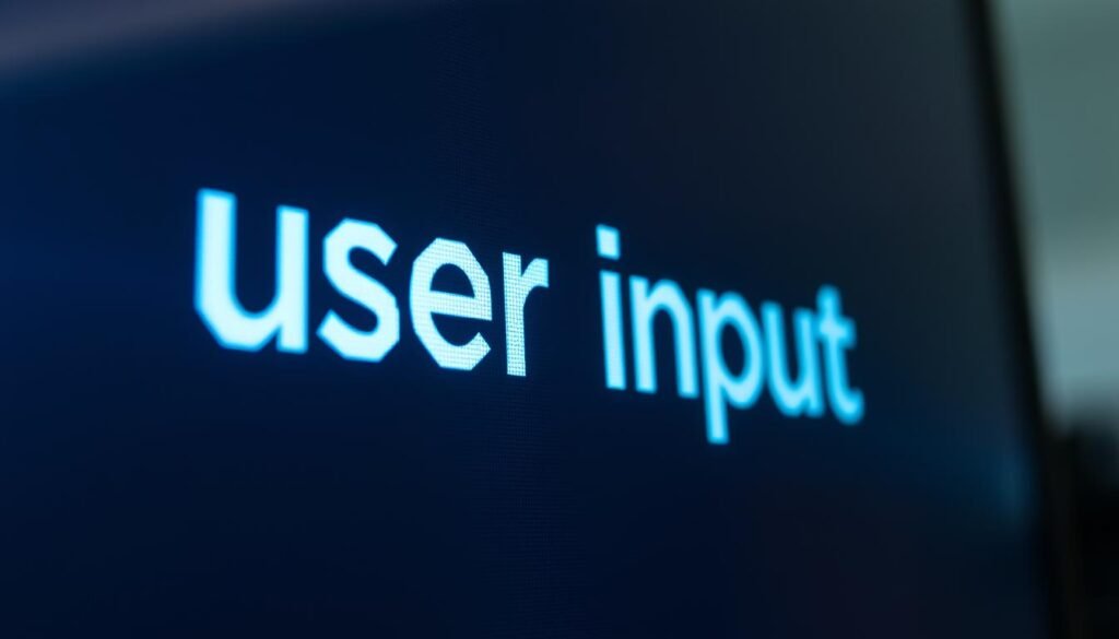 A close-up, detailed view of a computer screen displaying the text "user input" in a clean, modern font. The screen is well-lit, with a soft, natural lighting that casts subtle shadows and highlights the text. The background is blurred, creating a depth of field effect that draws the viewer's attention to the central element. The overall composition is balanced and visually appealing, conveying a sense of simplicity and focus on the core concept of user input. A close-up, detailed view of a computer screen displaying the text "user input" in a clean, modern font. The screen is well-lit, with a soft, natural lighting that casts subtle shadows and highlights the text. The background is blurred, creating a depth of field effect that draws the viewer's attention to the central element. The overall composition is balanced and visually appealing, conveying a sense of simplicity and focus on the core concept of user input.