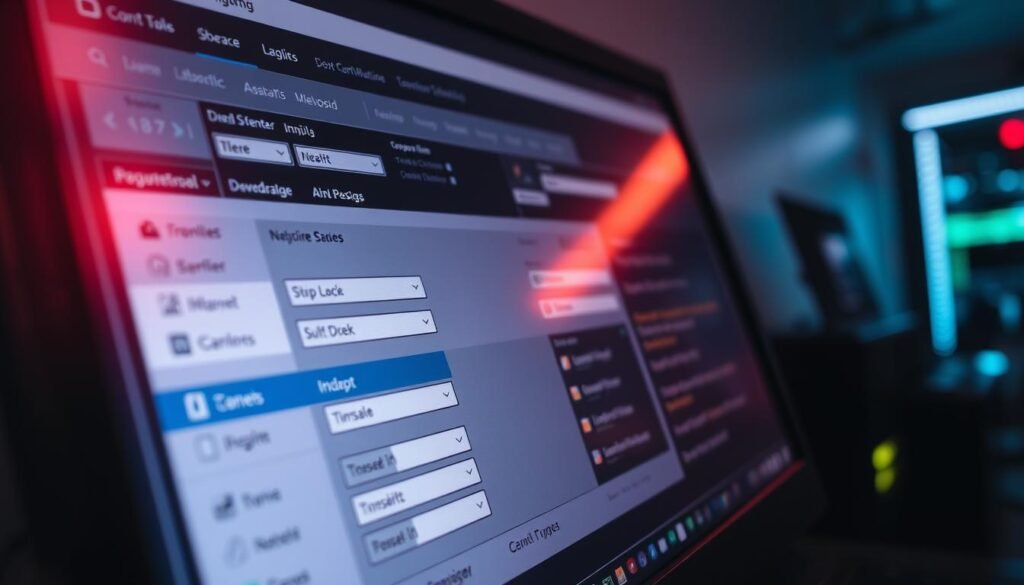 A close-up view of a computer monitor displaying a detailed DNS configuration interface. The screen shows various dropdown menus, input fields, and diagnostic tools for troubleshooting DNS issues. The foreground focuses on the main configuration panel, with the background slightly blurred to draw attention to the key details. Soft, indirect lighting illuminates the scene, creating a professional, technical atmosphere. The angle is slightly elevated to provide a comprehensive overview of the DNS management tools. A close-up view of a computer monitor displaying a detailed DNS configuration interface. The screen shows various dropdown menus, input fields, and diagnostic tools for troubleshooting DNS issues. The foreground focuses on the main configuration panel, with the background slightly blurred to draw attention to the key details. Soft, indirect lighting illuminates the scene, creating a professional, technical atmosphere. The angle is slightly elevated to provide a comprehensive overview of the DNS management tools.