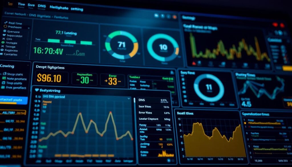 A close-up view of a modern network monitoring dashboard, showcasing various DNS diagnostic tools. In the foreground, a detailed interface displays real-time DNS query data, highlighting potential issues and configuration problems. The middle ground features several intuitive visualization widgets, providing at-a-glance insights into DNS server performance, response times, and error rates. In the background, a clean and minimalist user interface evokes a sense of professional-grade network analysis software, with sleek typography and subtle color accents complementing the overall design. The scene is lit by a soft, indirect lighting, creating a calm and focused atmosphere suitable for in-depth DNS troubleshooting. A close-up view of a modern network monitoring dashboard, showcasing various DNS diagnostic tools. In the foreground, a detailed interface displays real-time DNS query data, highlighting potential issues and configuration problems. The middle ground features several intuitive visualization widgets, providing at-a-glance insights into DNS server performance, response times, and error rates. In the background, a clean and minimalist user interface evokes a sense of professional-grade network analysis software, with sleek typography and subtle color accents complementing the overall design. The scene is lit by a soft, indirect lighting, creating a calm and focused atmosphere suitable for in-depth DNS troubleshooting.