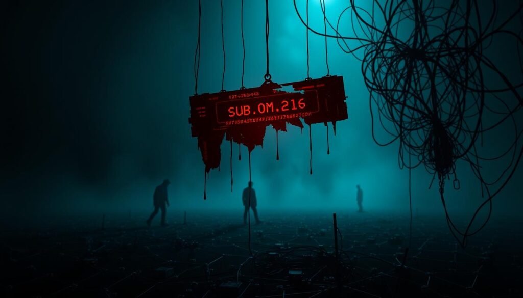 A dark and ominous landscape, where a tattered and corrupted domain name system (DNS) mapping dangles precariously, casting an eerie glow over the scene. In the foreground, a glitched and fragmented subdomain appears, hinting at the vulnerability that lies within. The middle ground is shrouded in a haze of uncertainty, with shadowy figures lurking in the distance, suggesting the potential for malicious actors to exploit this flaw. In the background, a tangled web of interconnected subdomains and servers, their connections fraying and unstable, symbolizing the complex infrastructure that can be compromised through a dangling DNS mapping. The lighting is stark and dramatic, emphasizing the sense of danger and the need for vigilance in addressing this critical security concern. A dark and ominous landscape, where a tattered and corrupted domain name system (DNS) mapping dangles precariously, casting an eerie glow over the scene. In the foreground, a glitched and fragmented subdomain appears, hinting at the vulnerability that lies within. The middle ground is shrouded in a haze of uncertainty, with shadowy figures lurking in the distance, suggesting the potential for malicious actors to exploit this flaw. In the background, a tangled web of interconnected subdomains and servers, their connections fraying and unstable, symbolizing the complex infrastructure that can be compromised through a dangling DNS mapping. The lighting is stark and dramatic, emphasizing the sense of danger and the need for vigilance in addressing this critical security concern.