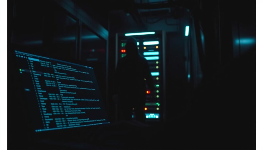 A dark, foreboding scene of a subdomain takeover in progress. In the foreground, a hacker's laptop displays a terminal with lines of code, casting an eerie glow over their face. In the middle ground, a server rack stands ominously, its blinking lights hinting at the vulnerability being exploited. In the background, a shadowy figure lurks, representing the malicious intent behind the attack. Dramatic lighting and a moody color palette convey the severity of the situation, while the technical details in the foreground provide a sense of the methods used by hackers to gain unauthorized access to subdomains. A dark, foreboding scene of a subdomain takeover in progress. In the foreground, a hacker's laptop displays a terminal with lines of code, casting an eerie glow over their face. In the middle ground, a server rack stands ominously, its blinking lights hinting at the vulnerability being exploited. In the background, a shadowy figure lurks, representing the malicious intent behind the attack. Dramatic lighting and a moody color palette convey the severity of the situation, while the technical details in the foreground provide a sense of the methods used by hackers to gain unauthorized access to subdomains.