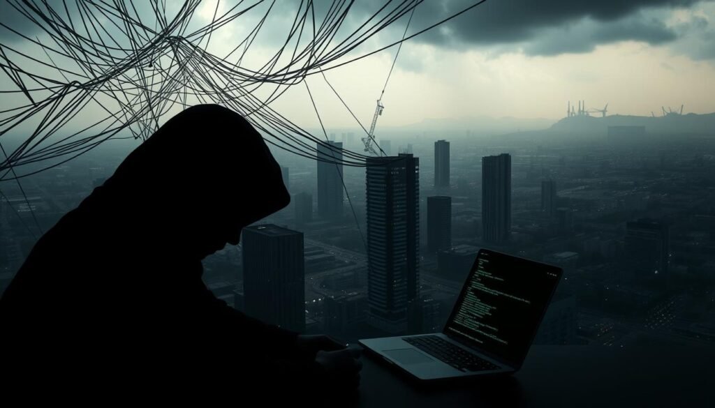 A dark, gloomy cityscape shrouded in a web of ominous-looking subdomains, casting long shadows over a vulnerable-looking corporate building. In the foreground, a shadowy hacker figure hunches over a laptop, their face obscured, while lines of code and data flow across the screen. The background is a hazy, dystopian landscape, with storm clouds gathering overhead and the faint outline of a server farm in the distance. The entire scene has a tense, foreboding atmosphere, conveying the serious business and security risks when attackers gain control of a company's subdomains. A dark, gloomy cityscape shrouded in a web of ominous-looking subdomains, casting long shadows over a vulnerable-looking corporate building. In the foreground, a shadowy hacker figure hunches over a laptop, their face obscured, while lines of code and data flow across the screen. The background is a hazy, dystopian landscape, with storm clouds gathering overhead and the faint outline of a server farm in the distance. The entire scene has a tense, foreboding atmosphere, conveying the serious business and security risks when attackers gain control of a company's subdomains.