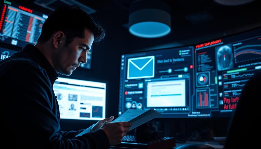 A dimly lit cybersecurity control room, illuminated by the glow of multiple screens displaying network activity and vulnerability data. In the foreground, a security analyst pores over detailed reports, brow furrowed in concentration, as they extrapolate key lessons from the CVE-2023-23397 vulnerability. The middle ground showcases a holographic presentation, projecting visual representations of email-based attack vectors and defensive strategies. In the background, a sleek, futuristic interface tracks real-time threat intelligence, conveying the gravity and urgency of the situation. The overall atmosphere is one of both contemplation and vigilance, as the security team works to translate the hard-won insights into actionable cybersecurity measures.