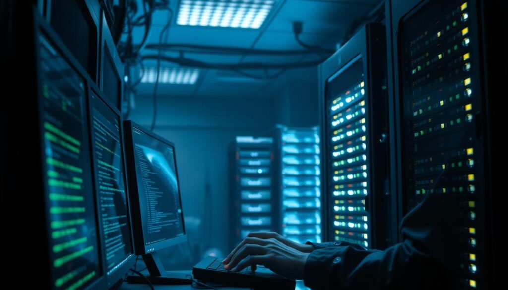 A dimly lit database server room, the air filled with the gentle hum of cooling fans. In the foreground, a technician intently examines the glowing monitors, fingers dancing across the keyboard as they navigate the intricate web of database indexes. The middle ground reveals neatly organized server racks, their LED lights casting a soft glow. In the background, a towering rack of storage drives stands as a testament to the sheer scale of data being managed. The scene conveys a sense of focused expertise, with the technician's actions reflecting a deep understanding of the system's inner workings, poised to address any indexing issues that may arise.