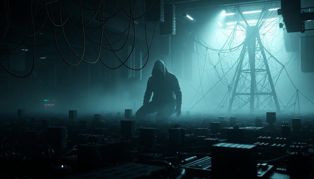 A dimly lit, gritty digital landscape depicting the inner workings of fileless malware. In the foreground, a complex series of interconnected lines and shapes representing stealthy code execution without leaving traditional file-based traces. The middle ground showcases a shadowy, amorphous entity - the malware itself - blending seamlessly into the system's infrastructure. In the background, a tangled web of digital pathways and hidden entry points, highlighting the elusive nature of this advanced threat. The scene conveys a sense of unease and the unseen danger of fileless attacks, with a muted color palette and high-contrast lighting to emphasize the technical intricacies and stealthy nature of the subject matter. A dimly lit, gritty digital landscape depicting the inner workings of fileless malware. In the foreground, a complex series of interconnected lines and shapes representing stealthy code execution without leaving traditional file-based traces. The middle ground showcases a shadowy, amorphous entity - the malware itself - blending seamlessly into the system's infrastructure. In the background, a tangled web of digital pathways and hidden entry points, highlighting the elusive nature of this advanced threat. The scene conveys a sense of unease and the unseen danger of fileless attacks, with a muted color palette and high-contrast lighting to emphasize the technical intricacies and stealthy nature of the subject matter.