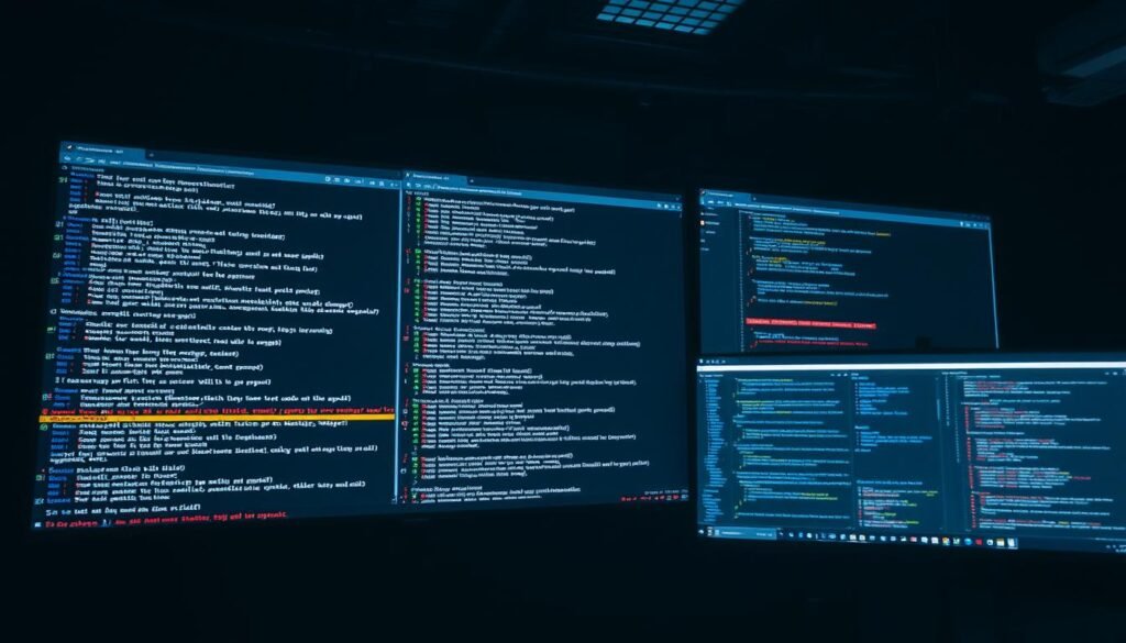 A dimly lit, industrial-style Metasploit console, illuminated by the glow of a high-resolution display. The interface showcases a grid of command prompts and meticulously organized terminal windows, reflecting the intricate, step-by-step process of running a Metasploit exploit. The scene is captured from a slightly elevated angle, emphasizing the focused, methodical nature of the task at hand. The background is a muted, matte-black palette, drawing the viewer's attention to the vivid, neon-tinged graphical elements of the console. The overall atmosphere conveys a sense of precision, control, and the power of open-source cybersecurity tools. A dimly lit, industrial-style Metasploit console, illuminated by the glow of a high-resolution display. The interface showcases a grid of command prompts and meticulously organized terminal windows, reflecting the intricate, step-by-step process of running a Metasploit exploit. The scene is captured from a slightly elevated angle, emphasizing the focused, methodical nature of the task at hand. The background is a muted, matte-black palette, drawing the viewer's attention to the vivid, neon-tinged graphical elements of the console. The overall atmosphere conveys a sense of precision, control, and the power of open-source cybersecurity tools.