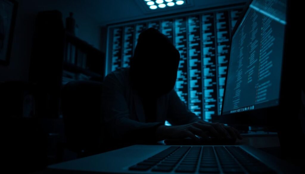 A dimly lit office interior, the glow of a computer screen casting shadows across the desk. In the foreground, a cursor hovers over a file explorer, the directory structure visible, hinting at the potential for unauthorized access. The middle ground features a shadowy figure, their face obscured, hands poised over the keyboard, contemplating the next move. In the background, a maze of folders and directories, representing the complex web of vulnerabilities that must be navigated. The scene conveys a sense of unease and the weight of responsibility, as the viewer is challenged to identify the weak points before malicious actors do.