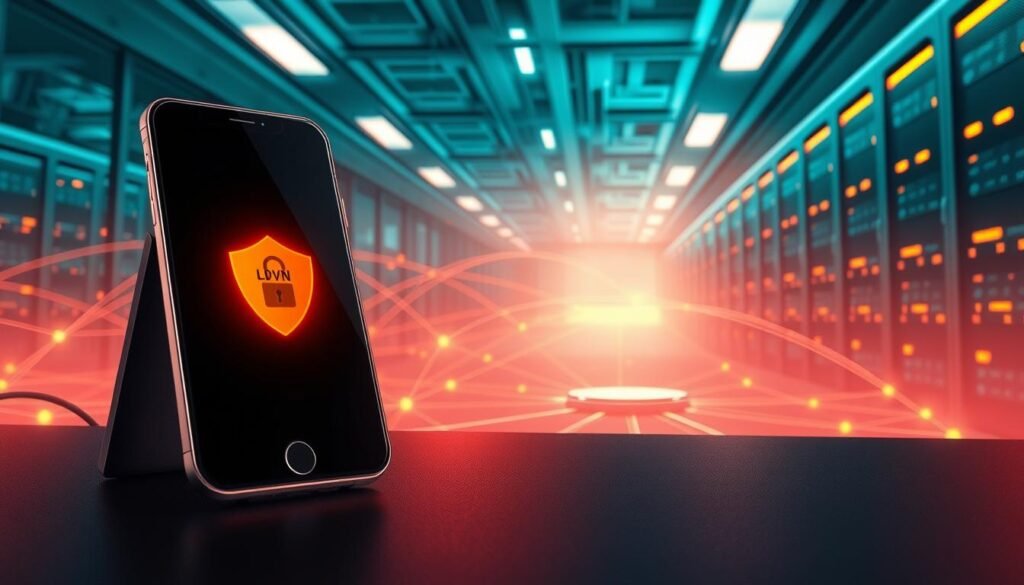 A high-resolution digital illustration depicting a virtual private network (VPN) service providing robust call privacy protection. In the foreground, a modern smartphone with a secure VPN connection is prominently displayed, casting a warm glow. The middle ground features a stylized network topology with encrypted data packets flowing seamlessly. In the background, a sleek datacenter with state-of-the-art security infrastructure conveys an atmosphere of unwavering vigilance. The overall scene is illuminated by soft, directional lighting, creating depth and emphasizing the technology's reliability and trustworthiness. The image exudes a sense of confidence in the VPN's ability to safeguard sensitive communications.