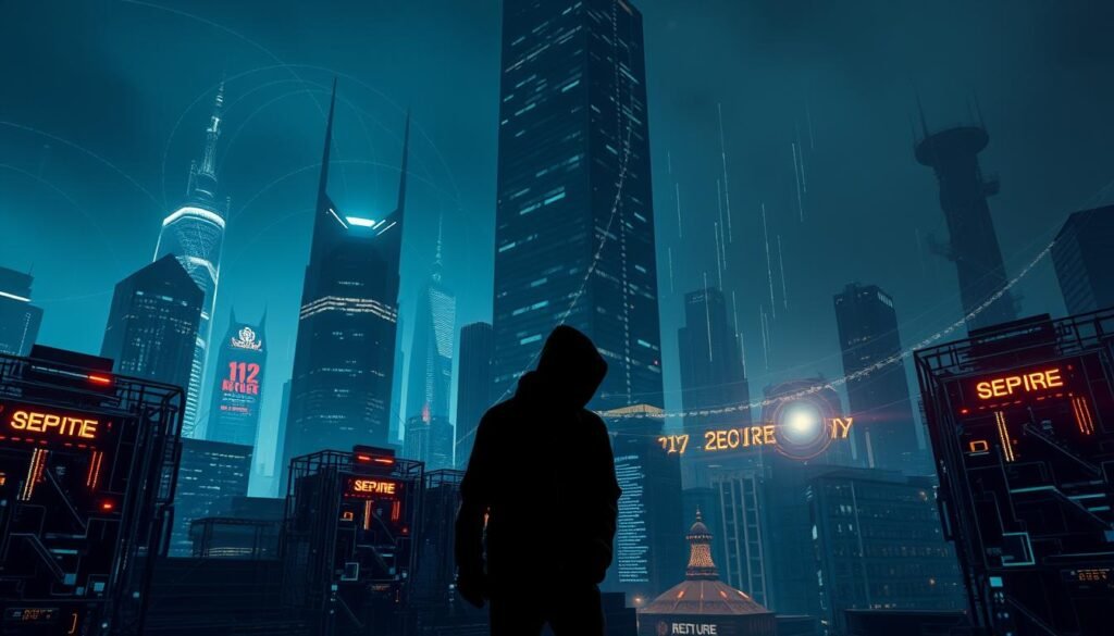 A high-tech cityscape at night, the towering skyscrapers casting long shadows. In the foreground, a series of secure API gateways, their intricate architecture and glowing interfaces illuminating the scene. Flashes of digital code and encrypted data streams weave through the air, while a lone hacker's silhouette looms in the distance, their intent obscured by the darkness. The overall mood is one of technological power and potential vulnerability, capturing the critical importance of robust API security in the modern digital landscape. A high-tech cityscape at night, the towering skyscrapers casting long shadows. In the foreground, a series of secure API gateways, their intricate architecture and glowing interfaces illuminating the scene. Flashes of digital code and encrypted data streams weave through the air, while a lone hacker's silhouette looms in the distance, their intent obscured by the darkness. The overall mood is one of technological power and potential vulnerability, capturing the critical importance of robust API security in the modern digital landscape.