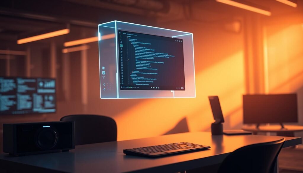 A holographic desktop display hovers above a sleek, minimalist workspace. The display shows a persistent session, its interface glowing with a cool blue hue, casting soft shadows across the desk. The scene is bathed in warm, directional lighting, creating a sense of depth and focus on the central element. The background is blurred, emphasizing the display as the primary subject. The overall mood is one of productivity, security, and technological sophistication, reflecting the technical nature of the "OWASP ZAP" vulnerability scanning guide. A holographic desktop display hovers above a sleek, minimalist workspace. The display shows a persistent session, its interface glowing with a cool blue hue, casting soft shadows across the desk. The scene is bathed in warm, directional lighting, creating a sense of depth and focus on the central element. The background is blurred, emphasizing the display as the primary subject. The overall mood is one of productivity, security, and technological sophistication, reflecting the technical nature of the "OWASP ZAP" vulnerability scanning guide.