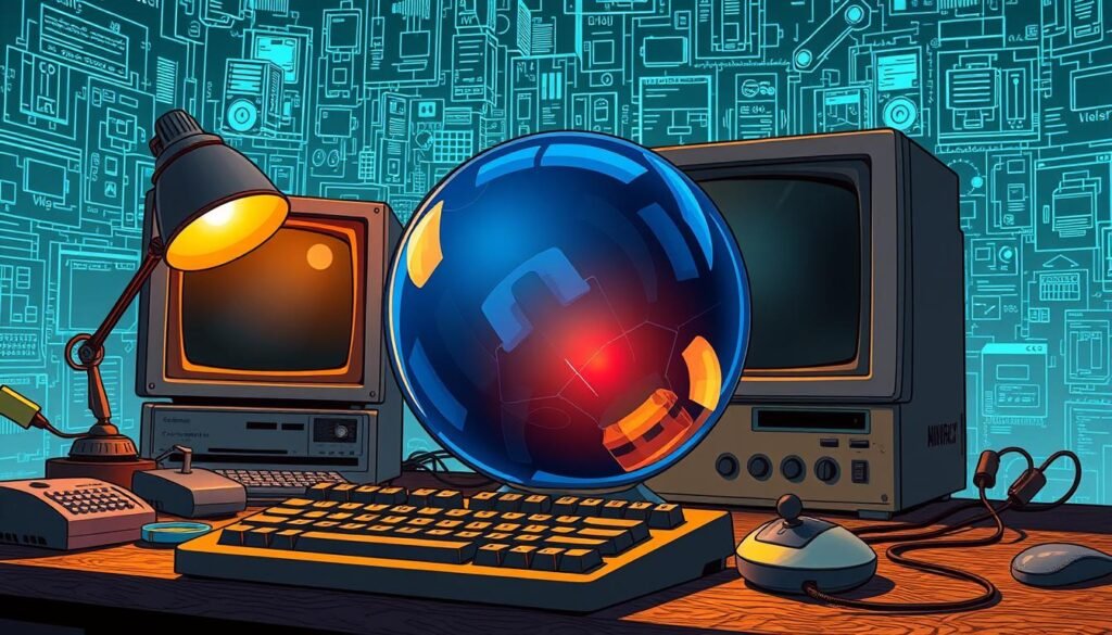A meticulously detailed illustration of the iconic Wayback Machine internet archive, set against a backdrop of a vintage computer interface. In the foreground, the Wayback Machine's iconic blue sphere takes center stage, its reflective surface capturing the glow of a warm desk lamp. The middle ground features an array of retro computer peripherals, including a CRT monitor, a clunky keyboard, and a mouse with a trackball. In the background, a complex network of digital blueprints and data streams converge, hinting at the vast repository of web content preserved within the Wayback Machine's archives. The overall mood is one of nostalgia and reverence for the importance of preserving digital history. A meticulously detailed illustration of the iconic Wayback Machine internet archive, set against a backdrop of a vintage computer interface. In the foreground, the Wayback Machine's iconic blue sphere takes center stage, its reflective surface capturing the glow of a warm desk lamp. The middle ground features an array of retro computer peripherals, including a CRT monitor, a clunky keyboard, and a mouse with a trackball. In the background, a complex network of digital blueprints and data streams converge, hinting at the vast repository of web content preserved within the Wayback Machine's archives. The overall mood is one of nostalgia and reverence for the importance of preserving digital history.