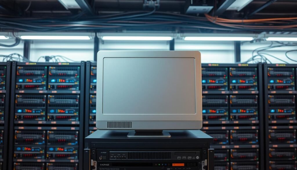 A meticulously organized server rack, its shelves neatly arranged with a variety of hardware components. In the foreground, a desktop computer with a clean, minimalist design sits atop the rack, its sleek lines and muted tones reflecting the professional, no-nonsense atmosphere. Behind it, rows of network switches, routers, and servers stand in perfect alignment, their blinking lights and vents suggesting a steady hum of activity. The lighting is soft and even, casting a warm glow over the scene and emphasizing the precision and attention to detail that define this sysadmin's workspace. The overall impression is one of control, efficiency, and a dedication to maintaining a robust and secure email infrastructure.
