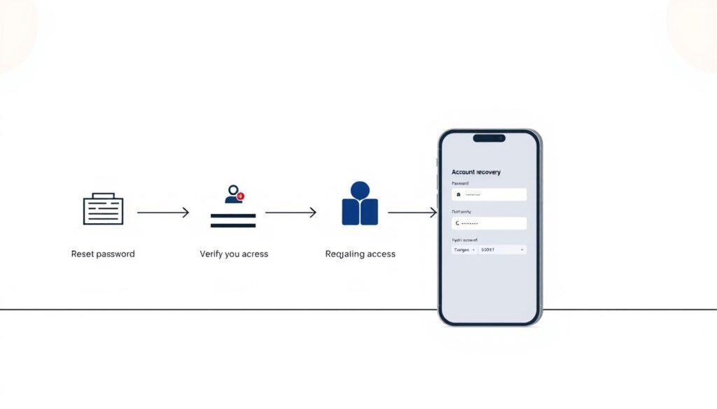 A minimalist, clean-styled illustration depicting the step-by-step process of account recovery. In the foreground, a series of simple icons or graphics representing the recovery actions - resetting password, verifying identity, regaining access. The middle ground shows a sleek, modern smartphone or computer interface with input fields and menus. The background is a soft, neutral-toned gradient, creating a sense of focus on the core task at hand. The overall mood is one of efficiency, security, and the restoration of control over a compromised online account.