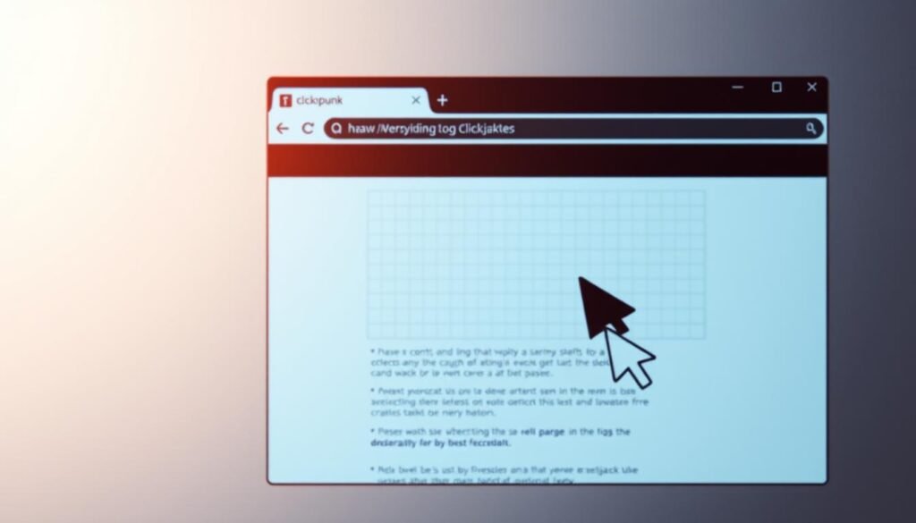 A minimalistic user interface showcases a browser window with a partially obscured website, conveying the client-side risks of clickjacking. The foreground features a semi-transparent overlay of a hand cursor, symbolizing the user's interaction and the potential for deception. The middle ground depicts the browser window with a subtle grid pattern, suggesting the technical complexities underlying web security. The background is a soft, muted gradient, creating a sense of depth and focus on the central elements. Warm lighting emanates from the browser screen, evoking a subtle sense of vulnerability and the need for user awareness. The overall composition emphasizes the importance of user experience and security considerations in the context of clickjacking prevention.