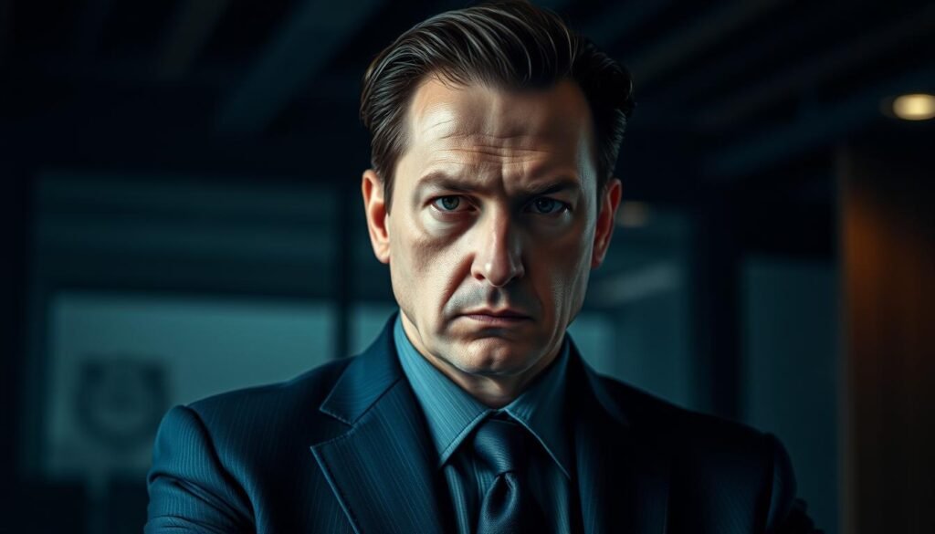A pensive Kevin Mitnick, dressed in a crisp, dark suit, gazes intently at the camera. His piercing eyes convey a sense of determination and redemption, a far cry from his former fugitive status. The lighting is soft and dramatic, casting subtle shadows that accentuate the angles of his face, giving him an air of authority and maturity. The background is a dimly lit, modern office setting, hinting at his current role as a trusted security consultant, guiding others to navigate the complex world of cybersecurity. The overall mood is one of transformation and the power of second chances. A pensive Kevin Mitnick, dressed in a crisp, dark suit, gazes intently at the camera. His piercing eyes convey a sense of determination and redemption, a far cry from his former fugitive status. The lighting is soft and dramatic, casting subtle shadows that accentuate the angles of his face, giving him an air of authority and maturity. The background is a dimly lit, modern office setting, hinting at his current role as a trusted security consultant, guiding others to navigate the complex world of cybersecurity. The overall mood is one of transformation and the power of second chances.