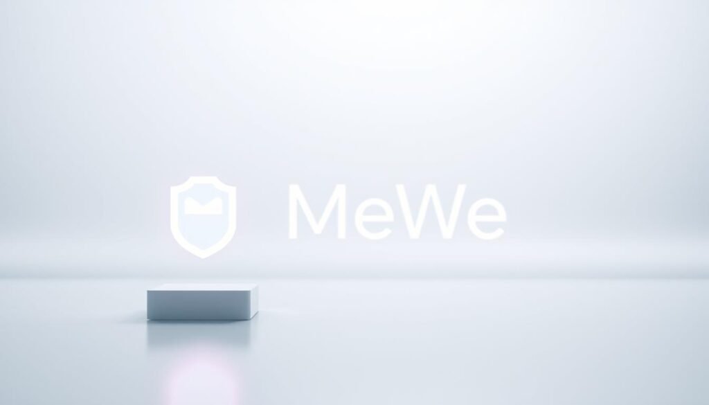 A serene and minimalist social media platform interface, with a clean, white-dominated color scheme and soft, natural lighting. In the foreground, the MeWe logo is prominently displayed, its simple yet elegant design conveying a sense of privacy and security. The middle ground features a selection of user profile icons, each one distinct and personalized, reflecting the platform's emphasis on individual expression. The background is a subtle gradient, conveying a sense of depth and tranquility, free from the clutter and distractions of traditional social media. The overall atmosphere is one of calm, user-centric focus, inviting the viewer to explore a social network that respects their privacy and personal data.
