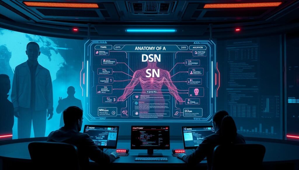 A sleek, futuristic cybersecurity control center, with a central holographic display showcasing the anatomy of a DNS attack. Shadowy figures in the background, representing potential threats, while in the foreground, a team of cybersecurity experts analyzes the data, their faces illuminated by the display's glow. Subtle neon accents highlight the severity of the situation, creating a tense, high-stakes atmosphere. The image conveys the critical importance of secure DNS configuration in safeguarding online privacy and security.