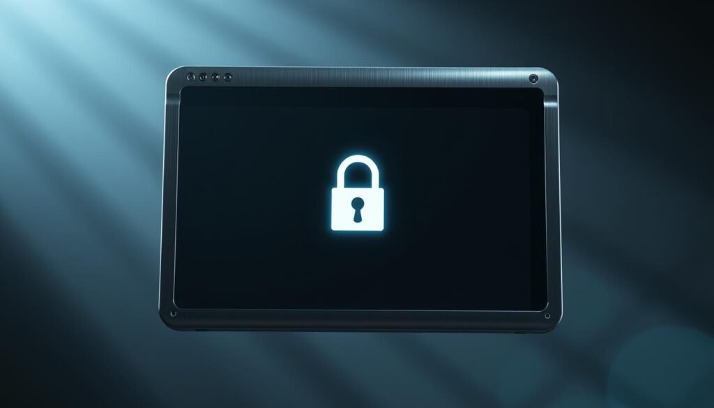 A sleek, futuristic web browser window hovers against a dimly lit backdrop, its interface bathed in a soft, encrypted glow. The browser's frame is made of brushed metal, with subtle details and clean lines that convey a sense of security and privacy. The screen displays a stylized lock icon, symbolizing the advanced encryption protocols that protect the user's online activities. Ambient lighting casts long, dramatic shadows, creating an atmosphere of mystery and sophistication. The overall scene suggests a powerful tool for maintaining online anonymity, ready to guide the beginner user on their journey towards a more secure digital experience.