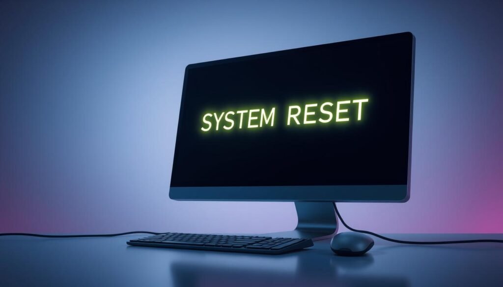 A sleek, minimalist desktop setup against a muted, soothing background. On the screen, a glowing 'SYSTEM RESET' command awaits, signaling a fresh start. Soft, diffused lighting casts a calming glow, emphasizing the sense of control and focus. The scene exudes a professional, streamlined aesthetic, hinting at the thorough, methodical process of removing persistent malware and starting anew. Elegant curves, clean lines, and a sense of order convey the idea of a clean slate, ready for a secure, uncompromised system. A sleek, minimalist desktop setup against a muted, soothing background. On the screen, a glowing 'SYSTEM RESET' command awaits, signaling a fresh start. Soft, diffused lighting casts a calming glow, emphasizing the sense of control and focus. The scene exudes a professional, streamlined aesthetic, hinting at the thorough, methodical process of removing persistent malware and starting anew. Elegant curves, clean lines, and a sense of order convey the idea of a clean slate, ready for a secure, uncompromised system.