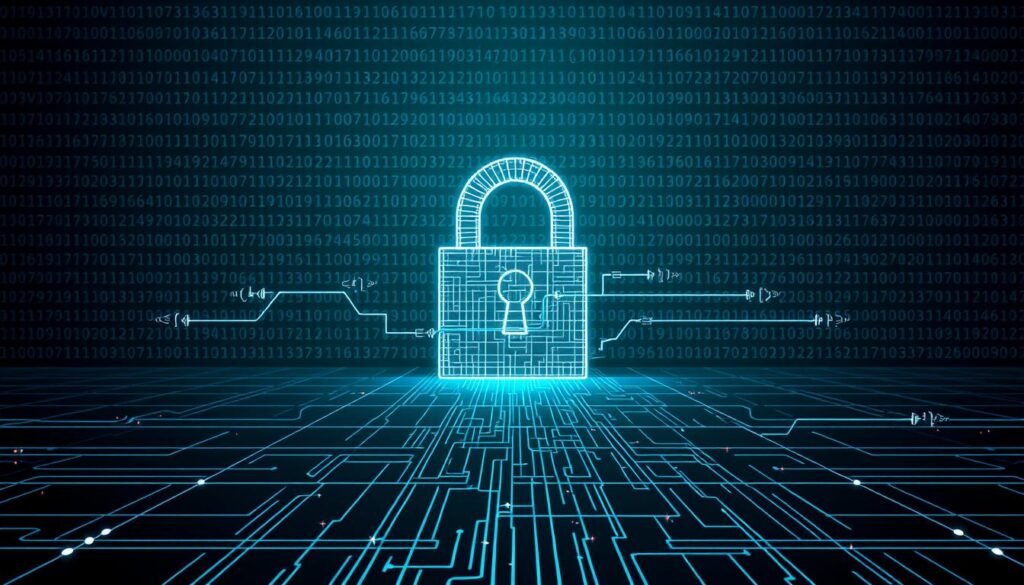 A sleek, minimalist digital illustration depicting the inner workings of encryption algorithms. In the foreground, a series of stylized geometric shapes and lines symbolize the complex mathematical processes at the heart of encryption. The middle ground features a sophisticated three-dimensional, wireframe model of a secure data transmission, with packets of information flowing seamlessly between endpoints. In the background, a backdrop of binary code and cryptographic symbols creates a sense of technological depth and precision. The overall mood is one of technological sophistication, security, and the elegant, invisible mechanisms that protect our digital world.