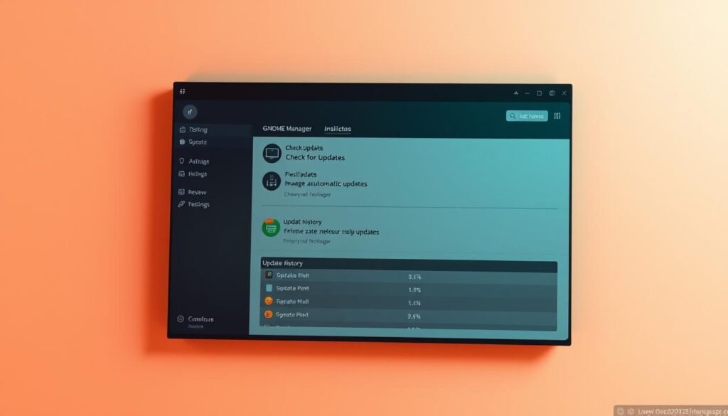 A sleek, modern GNOME Update Manager application window against a soft, minimalist background. The window displays a clean, intuitive interface with clear sections for checking for updates, managing automatic updates, and reviewing update history. Crisp, high-resolution icons and smooth, gradient-based design elements evoke a sense of professionalism and reliability. Warm, indirect lighting creates a subtle sense of depth, while a slightly angled, three-quarter view showcases the application's layout and functionality. The overall atmosphere is one of efficiency, security, and ease of use, reflecting the important role of the GNOME Update Manager in maintaining a Linux system's health and protection. A sleek, modern GNOME Update Manager application window against a soft, minimalist background. The window displays a clean, intuitive interface with clear sections for checking for updates, managing automatic updates, and reviewing update history. Crisp, high-resolution icons and smooth, gradient-based design elements evoke a sense of professionalism and reliability. Warm, indirect lighting creates a subtle sense of depth, while a slightly angled, three-quarter view showcases the application's layout and functionality. The overall atmosphere is one of efficiency, security, and ease of use, reflecting the important role of the GNOME Update Manager in maintaining a Linux system's health and protection.