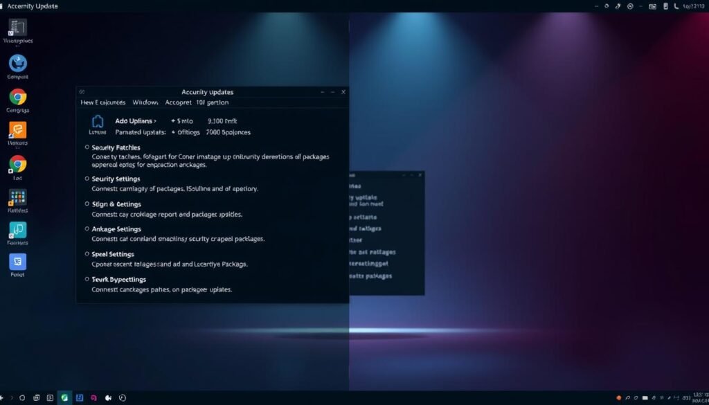 A sleek, modern Linux desktop interface with an advanced security update configuration panel in the foreground. The panel displays detailed options for automatic updates, security patches, and system settings. In the middle ground, a terminal window showcases command-line tools for managing packages and repositories. The background features a subtle, blurred wallpaper with a minimalist, techno-inspired design. Soft, directional lighting creates depth and highlights the various UI elements. The overall atmosphere conveys a sense of control, efficiency, and a focus on system security and maintenance. A sleek, modern Linux desktop interface with an advanced security update configuration panel in the foreground. The panel displays detailed options for automatic updates, security patches, and system settings. In the middle ground, a terminal window showcases command-line tools for managing packages and repositories. The background features a subtle, blurred wallpaper with a minimalist, techno-inspired design. Soft, directional lighting creates depth and highlights the various UI elements. The overall atmosphere conveys a sense of control, efficiency, and a focus on system security and maintenance.