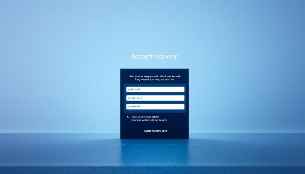 A sleek, modern account recovery page against a clean, minimalist background. In the center, a user-friendly interface with input fields for email, password, and other recovery details. The layout is balanced and uncluttered, with clear icons and an intuitive navigation flow. Soft, indirect lighting creates a sense of security and professionalism. The overall mood is one of efficient, trustworthy service - exactly what a user would expect when reclaiming a compromised email account. The composition emphasizes the recovery process, making it the focal point and guiding the viewer's eye seamlessly through the page.