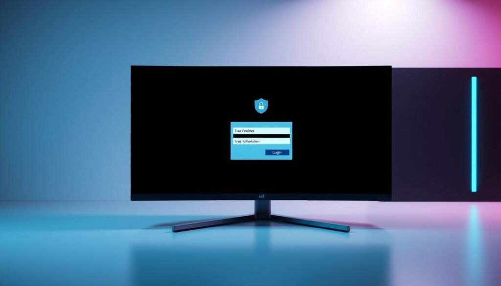 A sleek, modern desktop computer screen displaying the Windows two-factor authentication login interface. The screen is bathed in a soft, cool-toned lighting, creating a professional and secure atmosphere. The login prompt is centered, with input fields for the user's credentials and an option to enable two-factor authentication. The background is a subtle, minimalist design, allowing the login process to be the focal point. The overall composition conveys the seamless and secure experience of implementing two-factor authentication on a Windows system.