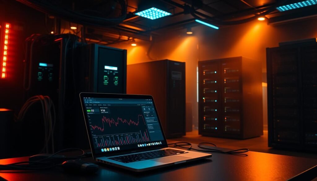 A sleek, modern server room, dimly lit with warm overhead lighting casting long shadows. In the foreground, a laptop open on a desk, displaying real-time analytics and server performance metrics. Cables and network equipment neatly organized, conveying a sense of control and precision. In the middle ground, multiple server racks stand tall, their blinking lights and cooling fans hinting at the data processing happening within. The background is shrouded in subtle haze, emphasizing the technical focus of the scene. An atmosphere of vigilance and proactive monitoring pervades the space, reflecting the importance of maintaining a healthy SMTP server. A sleek, modern server room, dimly lit with warm overhead lighting casting long shadows. In the foreground, a laptop open on a desk, displaying real-time analytics and server performance metrics. Cables and network equipment neatly organized, conveying a sense of control and precision. In the middle ground, multiple server racks stand tall, their blinking lights and cooling fans hinting at the data processing happening within. The background is shrouded in subtle haze, emphasizing the technical focus of the scene. An atmosphere of vigilance and proactive monitoring pervades the space, reflecting the importance of maintaining a healthy SMTP server.