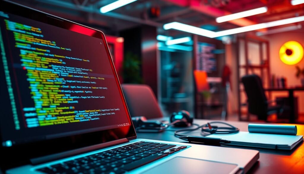 A vibrant and detailed scene showcasing the use of parameterized queries. In the foreground, a laptop screen displays lines of SQL code, the focus on a clearly parameterized query. Soft lighting illuminates the scene, creating a warm, inviting atmosphere. The middle ground features a developer's workspace, with a notepad, pen, and various programming tools, emphasizing the technical nature of the task. In the background, a sleek, modern office environment provides a professional context, underscoring the importance of secure coding practices. The overall composition conveys the concept of "Implementing parameterized queries across common stacks" in a visually engaging and technically accurate manner. A vibrant and detailed scene showcasing the use of parameterized queries. In the foreground, a laptop screen displays lines of SQL code, the focus on a clearly parameterized query. Soft lighting illuminates the scene, creating a warm, inviting atmosphere. The middle ground features a developer's workspace, with a notepad, pen, and various programming tools, emphasizing the technical nature of the task. In the background, a sleek, modern office environment provides a professional context, underscoring the importance of secure coding practices. The overall composition conveys the concept of "Implementing parameterized queries across common stacks" in a visually engaging and technically accurate manner.