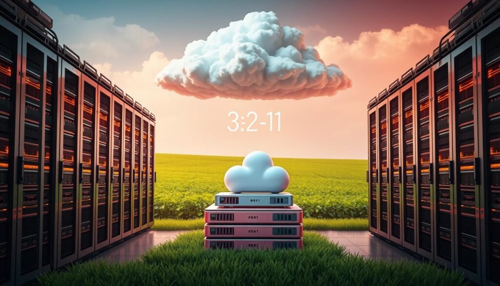 A vibrant, cloud-like storage system floating above a serene landscape. In the foreground, pristine data centers with sleek, metallic exteriors reflect the warm glow of omnidirectional lighting. The middle ground features a stylized, three-dimensional representation of the "3-2-1" backup strategy, with separate stacks of data disks, external hard drives, and cloud-based repositories. In the background, a lush, verdant field stretches out, conveying a sense of security and resilience. Soft, diffused lighting bathes the scene, creating a calming, professional atmosphere suitable for an informative article on website recovery and backup practices. A vibrant, cloud-like storage system floating above a serene landscape. In the foreground, pristine data centers with sleek, metallic exteriors reflect the warm glow of omnidirectional lighting. The middle ground features a stylized, three-dimensional representation of the "3-2-1" backup strategy, with separate stacks of data disks, external hard drives, and cloud-based repositories. In the background, a lush, verdant field stretches out, conveying a sense of security and resilience. Soft, diffused lighting bathes the scene, creating a calming, professional atmosphere suitable for an informative article on website recovery and backup practices.