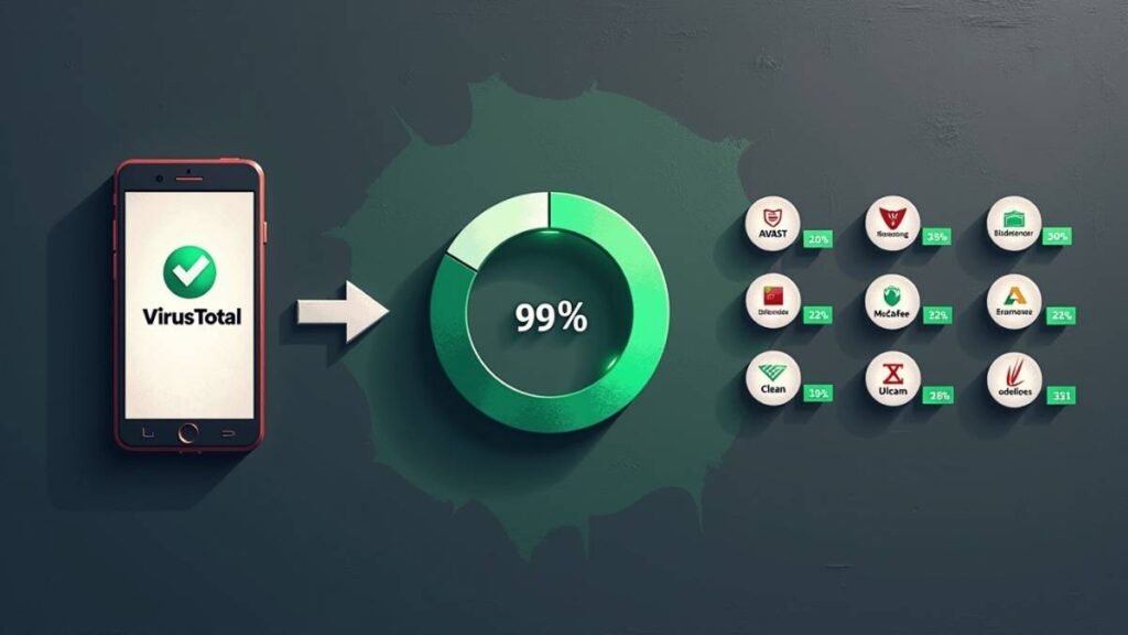 Is Your APK Safe? 7 Essential Checks Before You Install 2 An infographic showing an APK file being scanned by VirusTotal and being marked as safe by multiple antivirus engines