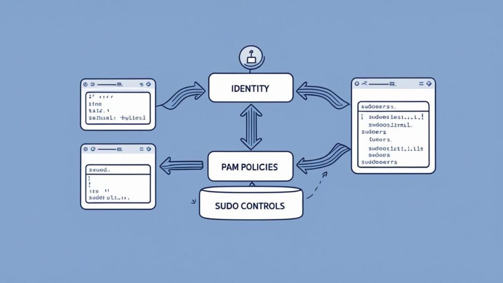 Flow from user identity to PAM to sudo