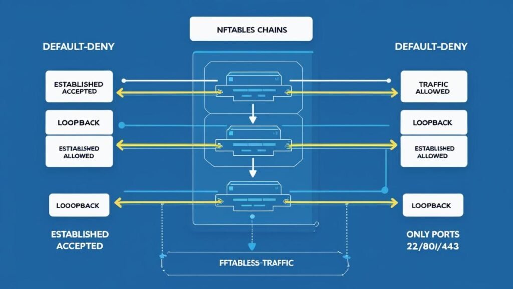 nftables default-deny diagram for a web server