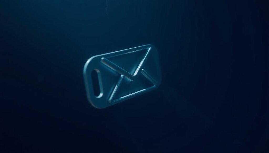 A bone-white email skeleton key, its hollow form casting long shadows against a dimly lit, foreboding backdrop. The key's metallic contours glint with an ominous sheen, hinting at the dark secrets it could unlock. The scene is bathed in a somber, bluish hue, creating an atmosphere of tension and unease. Dramatic chiaroscuro lighting emphasizes the key's imposing presence, while the surrounding environment remains shrouded in mysterious darkness, leaving the viewer to ponder the key's sinister purpose.